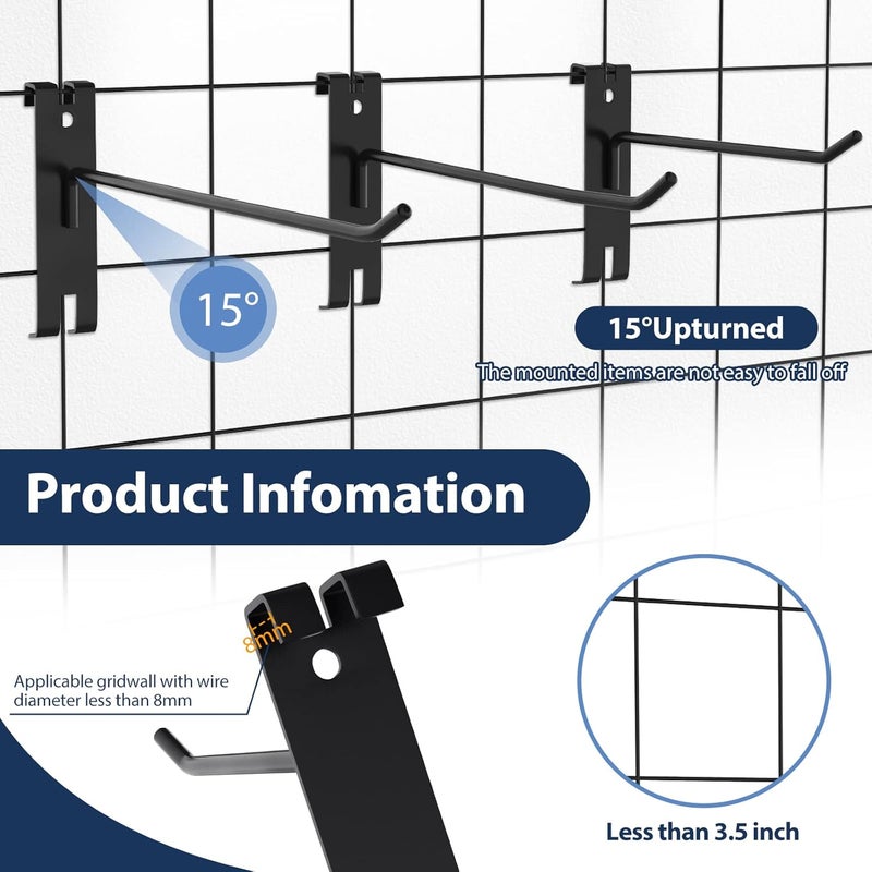 BeapTcely 24 Pieces Gridwall Hooks, 4/6/8 Inch Gridwall Panel Hooks Metal Gridwall Hanging Hooks Hangers Black Commercial Grade Gridwall Pegs Gridwall Accessories for Garage Shop Retail Display (24, Black) - Image 3